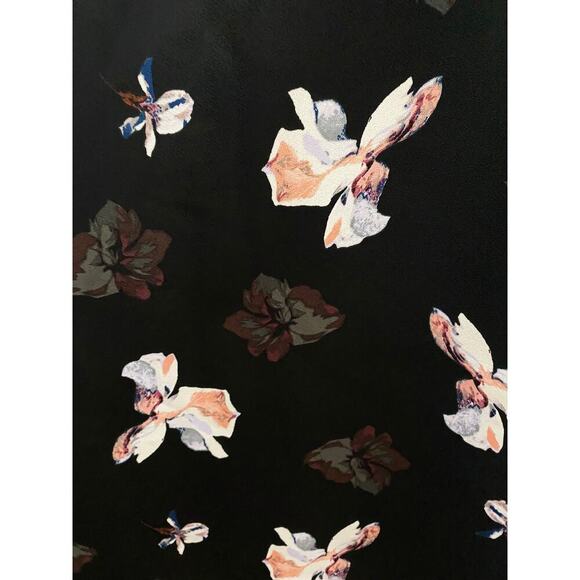 Banana Republic Women's Floral Ruffle-Cuff Dress Sheath Shift Lined Black Print - Picture 6 of 8